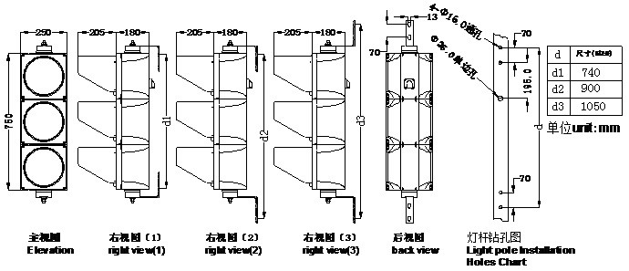 交通信號燈尺寸圖